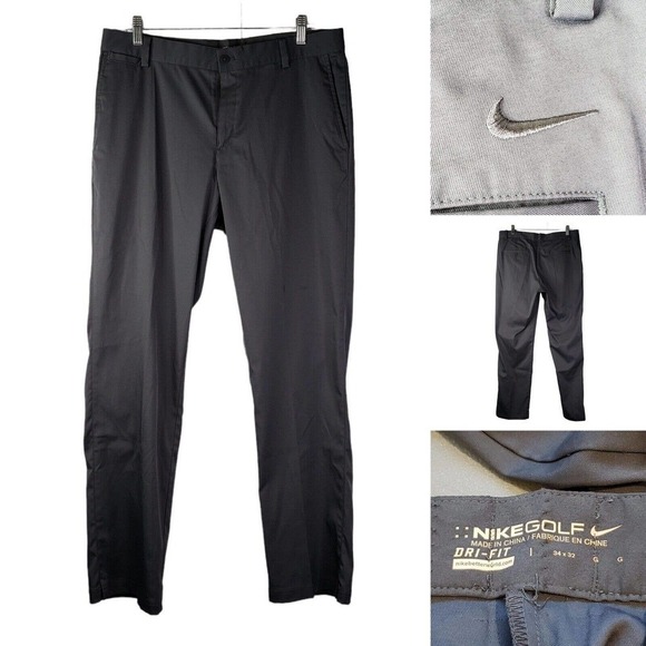 Nike Golf Tour Performance Mens Size 34X32 Dark Gray Tech Pants Flat Front - Picture 1 of 8